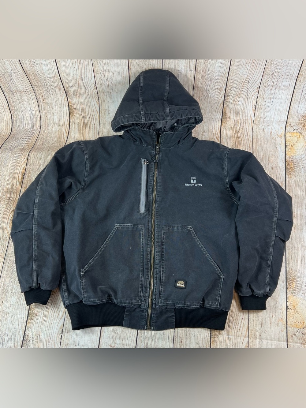 Mens Berne Becks Company Black Modern Hooded Work Jacket Size XL
